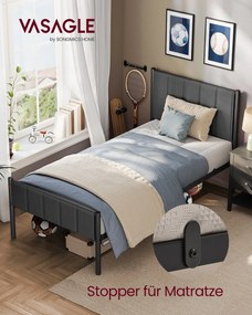 Estrutura de cama 90 x 200 cm (COLCHÂO NÃO INCLUIDO)  com estrado ripas de aço cinza ardósia