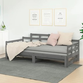 Estrutura sofá-cama de puxar pinho maciço cinza 2x(90x190) cm