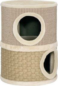 PawHut Arranhador em Forma de Cilindro para Gatos com 3 Níveis Plataforma e Caverna Confortável 37,5x37,5x70 cm Caqui e Bege | Aosom Portugal