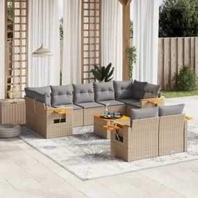 vidaXL 10 pcs conjunto de sofás p/ jardim com almofadões vime PE bege