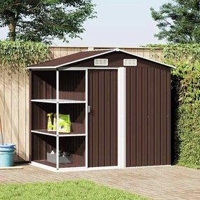 vidaXL Abrigo de jardim c/ prateleiras 205x130x183 cm ferro castanho