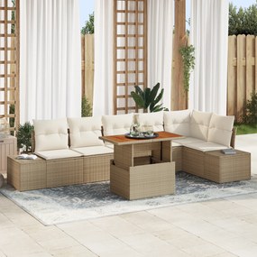 Conjunto de Sofá de Jardim com Almofadas Bege em Vime