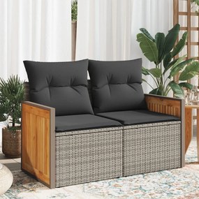 vidaXL Sofá de jardim de 2 lugares com almofadões vime PE cinzento
