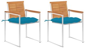 vidaXL Cadeiras de jardim com almofadões 2 pcs acácia maciça e aço