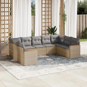 9 pcs conjunto de sofás p/ jardim com almofadões vime PE bege