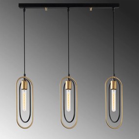 Candeeiro de Teto Cerco – Preto e Dourado – 64 x 8 cm