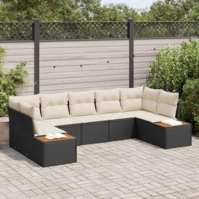 vidaXL Conjunto de Sofá de Jardim de 7 Peças com Almofadas Preto Rattan Polipropileno Acácia