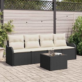 Conjunto de Sofá de Jardim vidaXL de 5 Peças com Almofadas Preto Vime Sintético