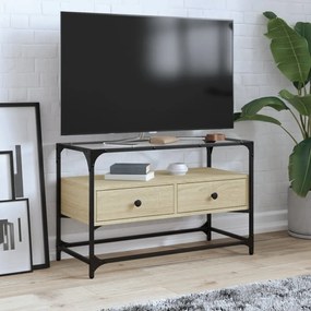 vidaXL Móvel de TV c/ tampo de vidro derivados madeira carvalho sonoma
