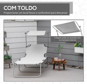 Espreguiçadeira de Jardim Dobrável com Toldo Removível e Ajustável e Encosto Ajustável em 4 Posições  187x58x36 cm Cinza Claro