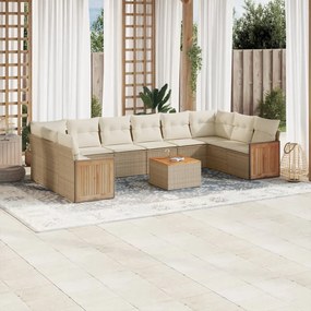 11 pcs conjunto sofás de jardim c/ almofadões vime PE bege