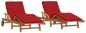 Conjuntos de Espreguiçadeiras 2 pcs com Almofadas e Rodas Vermelho Mad