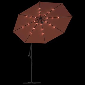 Guarda-sol cantilever de jardim luzes LED/poste aço terracotta