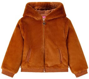 Casaco c/ capuz para criança pelo sintético cor conhaque 116
