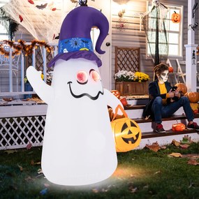 Fantasma com abóbora insuflável de Halloween 180 cm com chapéu de bruxa, espelho de luz infinita e 5 luzes LED Decoração de jardim