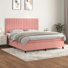vidaXL Cama com molas/colchão 180x200 cm veludo rosa