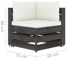 3 pcs conj. lounge jardim + almofadões madeira impreg. cinzento