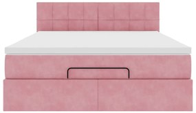 Estrutura de cama otomana com colchão 140x190 cm veludo rosa