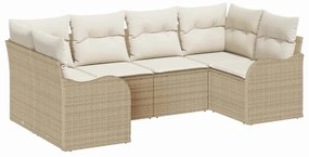 Conjunto de Sofá de Jardim de 6 Peças com Almofadas Bege Polirattan