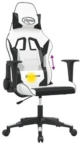 Cadeira gaming massagens couro artificial branco e preto