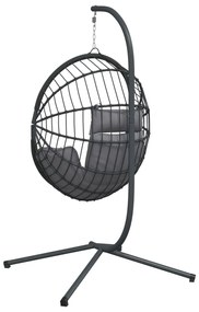 Cadeira em forma de ovo suspensa c/ suporte vime/aço cinzento
