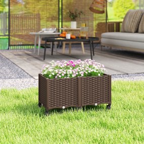 Floreira Elevada com 6 Rodas Autorrega e Drenagem Floreira para Jardim 80x40x43 cm Castanho