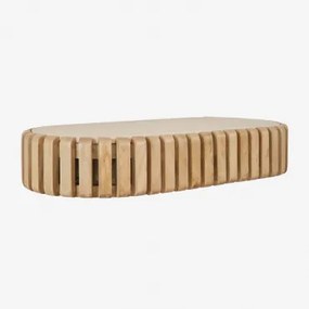Consola De Entrada De Parede 90x40 Cm Em Madeira De Manga E Pedra Natural Bytum Travertino - Sklum