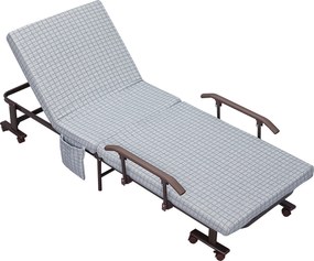 HOMCOM Cama dobrável, Cama de hóspedes, encosto reclinável, apoios de braço, 8 rodízios, estrutura de aço, cinza claro+preto, 190 x 76 x 33cm | Aosom Portugal