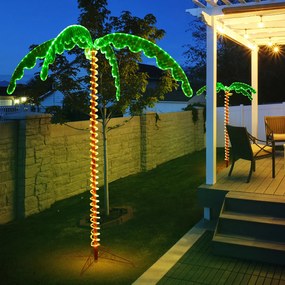 Palmeira Artificial Tropical com Led 218 cm Iluminada Realista com Base Decorativa Dobrável com Luzes para Festas de Natal em Casa