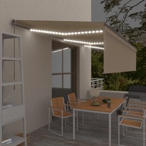 Toldo retrátil manual com estore/LED 6x3 m cor creme