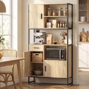 Armário de Cozinha Alto, 90 x 30 x 170 cm, 3 Portas com Fecho Suave, cor Natural