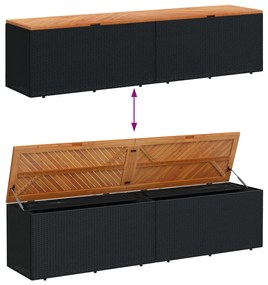 Caixa arrumação jardim 220x50x54 cm vime PE/acácia maciça preto