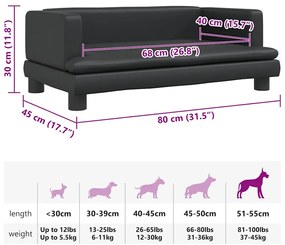 Cama para cães 80x45x30 cm couro artificial preto