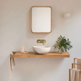 Conjunto De Móvel De Casa De Banho 130x45 Cm Suspenso Em Madeira De Teca Neill Madeira De Teca & Irregular Em Cimento Branco ??40 Cm Fedro - Sklum