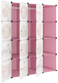 Armário de arrumação infantil com 12 cubos PP rosa