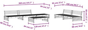 6 pcs conjunto lounge de jardim pinho maciço branco