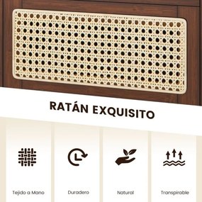 Mesa de cabeceira de bambu e rattan com gaveta e pernas de madeira maciça  43 x 35 x 50 cm Castanho