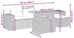 6 pcs conjunto de sofás p/ jardim com almofadões vime PE bege