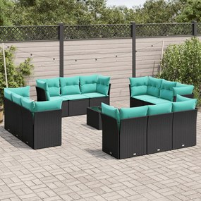 vidaXL 13 pcs conjunto de sofás de jardim com almofadões vime PE preto