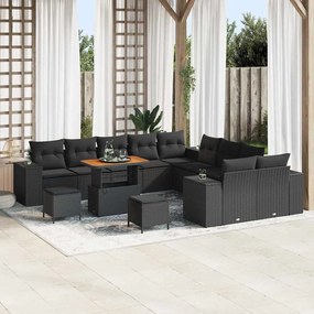 Conjunto de Sofá de Jardim vidaXL de 13 Peças com Almofadas Preto Rattan Poliéster Acácia
