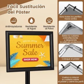 Conjunto 2 Suportes para cartazes de alta resistência de pé para interiores e exteriores com base e rotação Preto