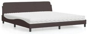 Cama com colchão 200x200 cm tecido castanho-escuro
