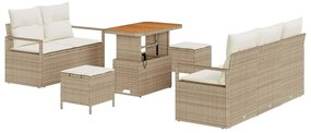 Conjunto de Sofá de Jardim com 8 Peças e Almofadas Beiges em Rattan Po