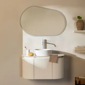 Conjunto De Móvel De Casa De Banho Em Madeira Carsone Branco & Sem Unidade Auxiliar & Cerâmica Redonda Branca Ø40 Cm Lenka & - Sklum