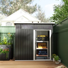 Abrigo de Jardim 1,9m² 195x122x182 cm com Base Reforçada (Chão NÃO Incluído) Porta Corredera Janelas Abrigo de Ferramentas Cinza Escuro