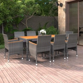 vidaXL 9 pcs conjunto de jantar para jardim vime PE cinzento
