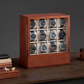 Caixa para relógios 12 compartimentos com janela 15 x 29,5 x 32,5 cm castanho café