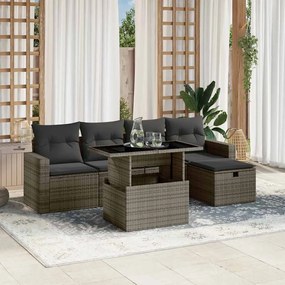 6 pcs conjunto sofás de jardim com almofadões vime cinzento