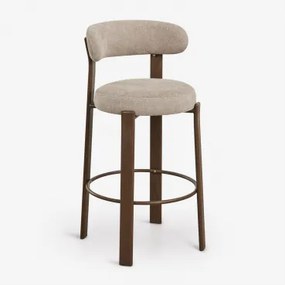 Banqueta Alta Com Encosto Em Tecido Chenille E Ferro Jolie Madeira Escura & ↑75 Cm & Chenille Castanho Trigo - Sklum