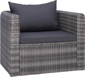 vidaXL Cadeira de jardim c/ almofadão e almofada vime PE cinzento